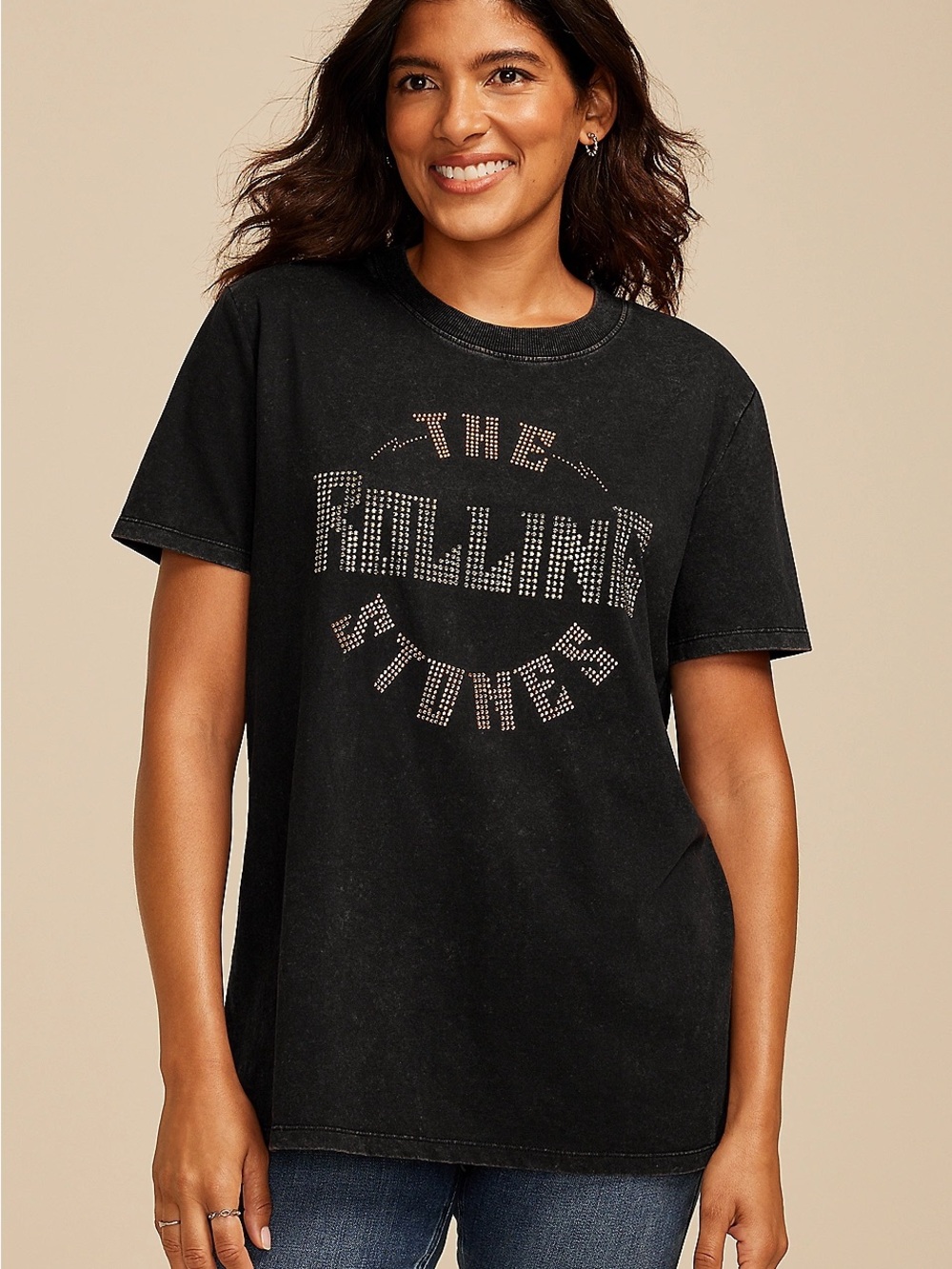 Maurices Black Faded Graphic Tee with Studded Lettering - The Rolling Stones